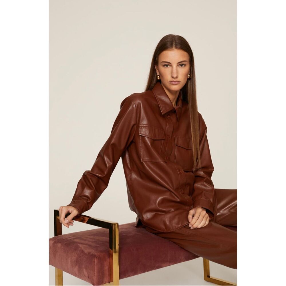 Anine Bing Hutton Faux Leather Shirt 💚